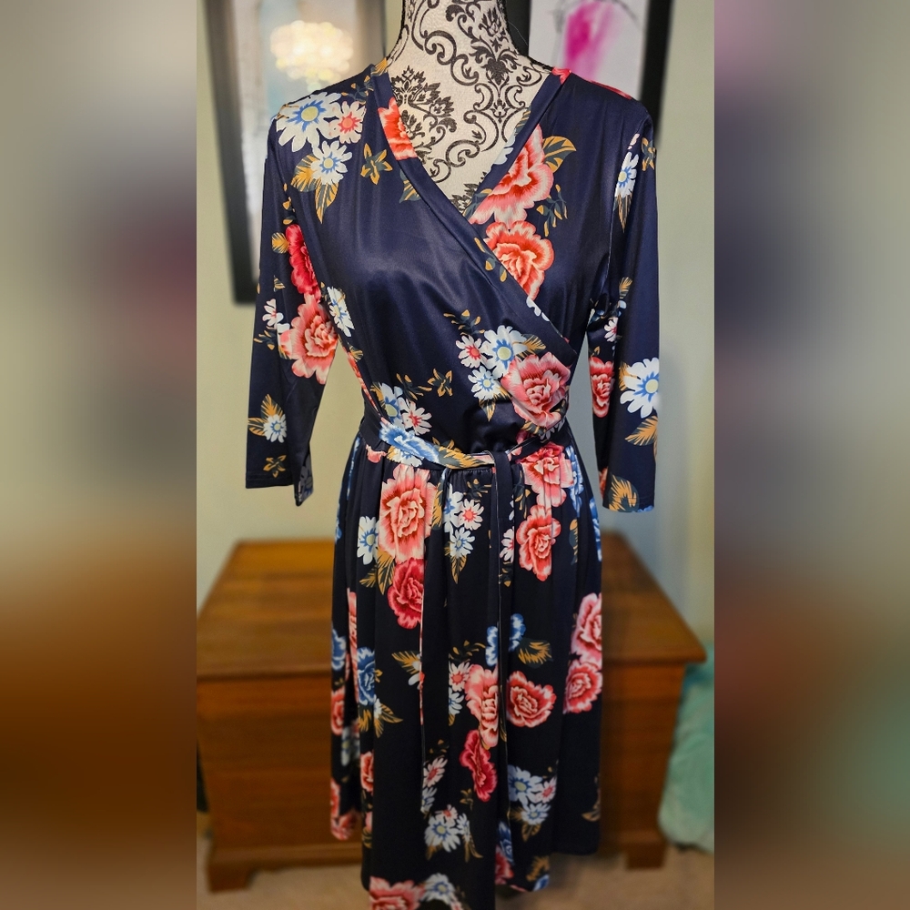 Floral Navy and Pink Dress